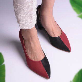 Two Hued Court Shoes Maroon and Black My Store