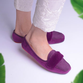 Velvet Fur Loafers Purple My Store