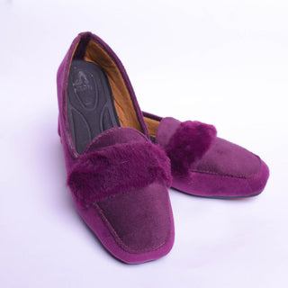 Velvet Fur Loafers Purple