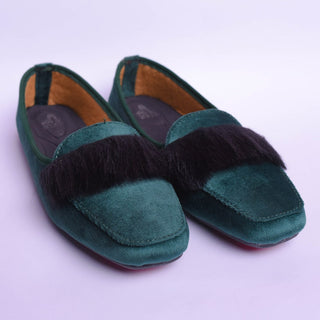 Velvet Fur Loafers Green