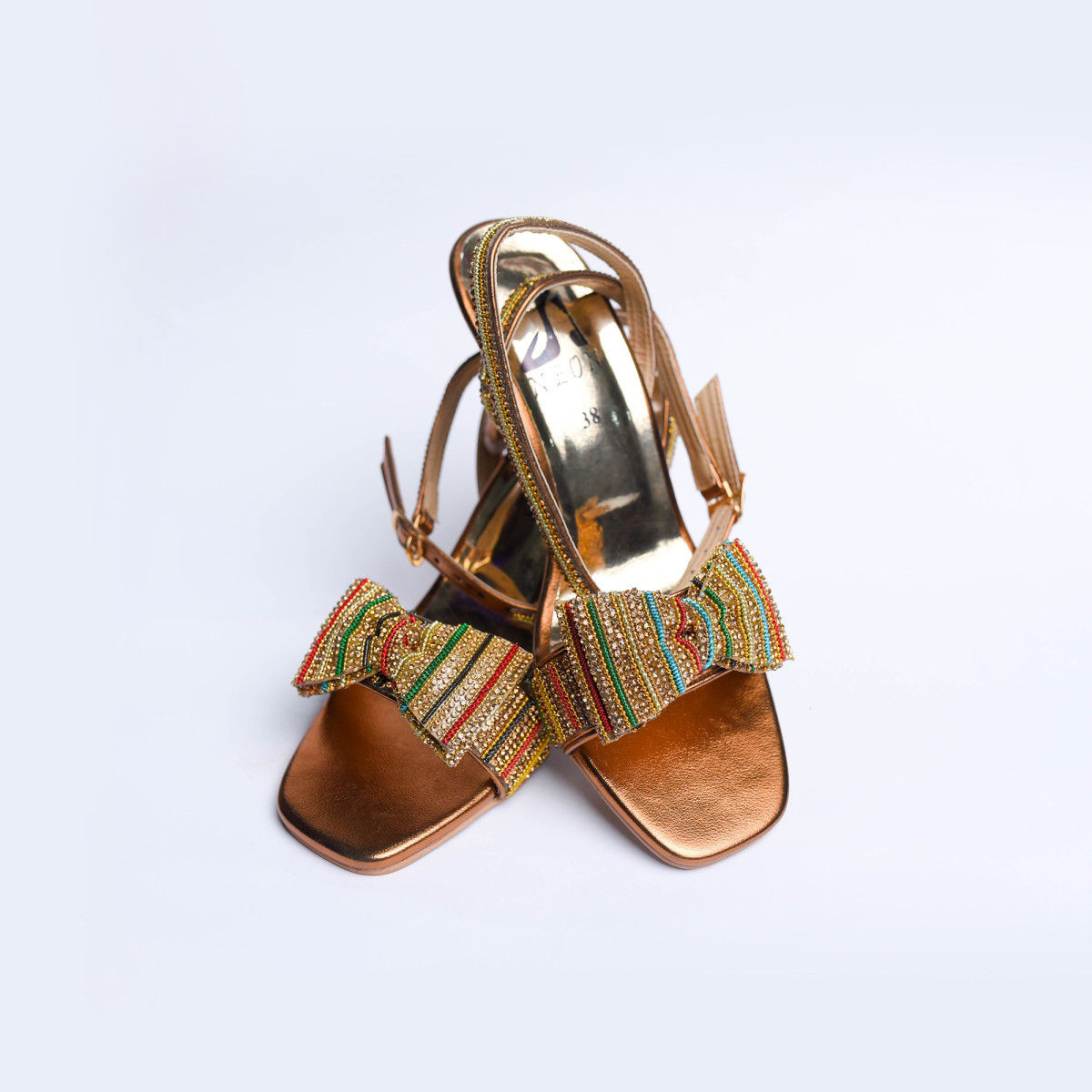 Bow Up Sandal Golden front view
