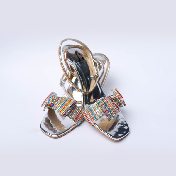Bow Up Sandal Silver front view